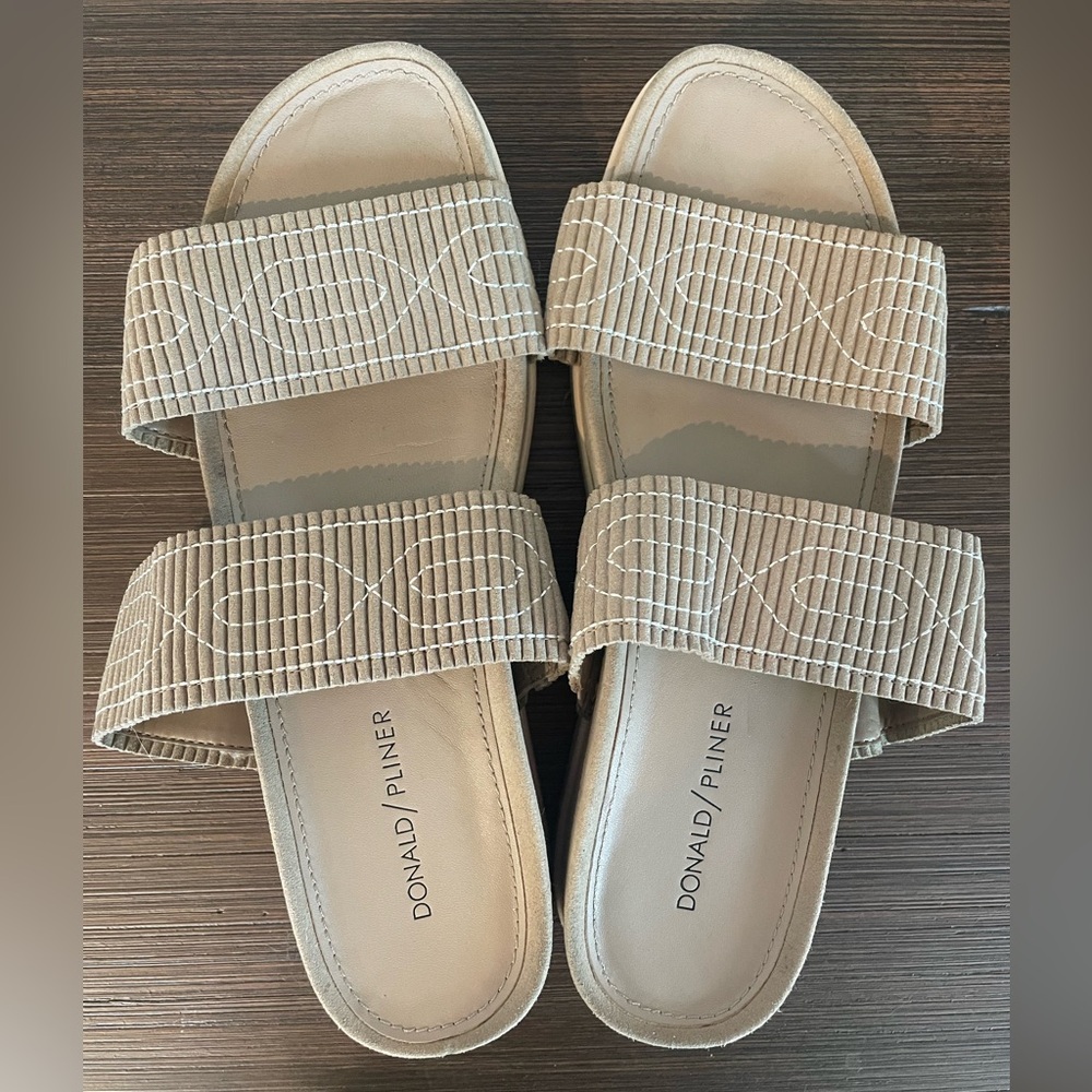 Donald J. Pliner Tan Slide Sandals with Textured Straps